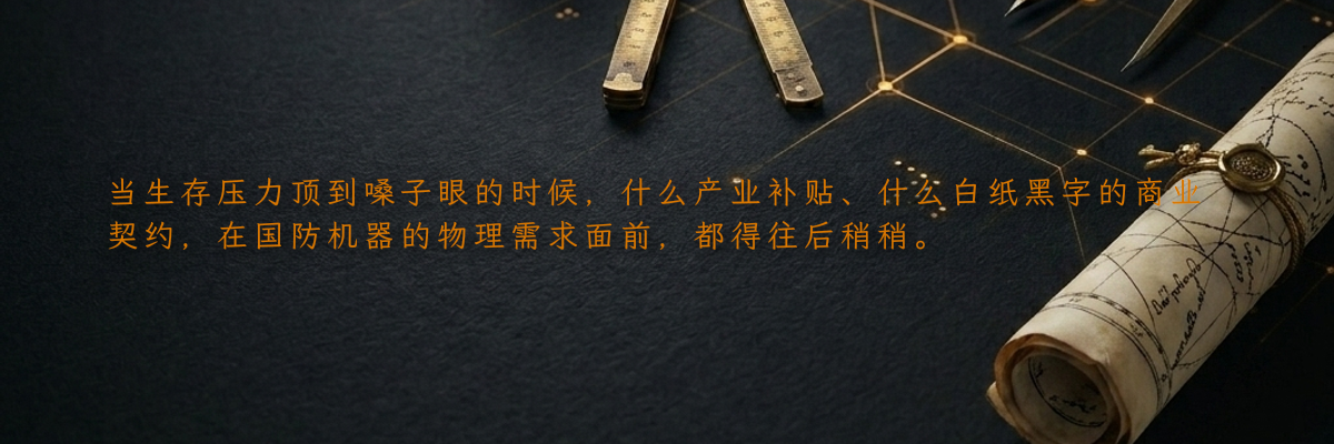 当生存压力顶到嗓子眼的时候,什么产业补贴、什么白纸黑字的商业契约,在国防机器的物理需求面前,都得往后稍稍。