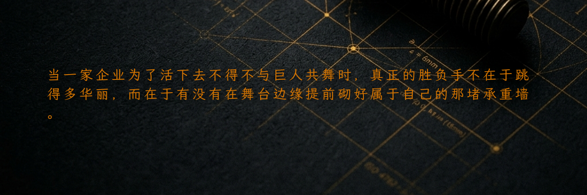 当一家企业为了活下去不得不与巨人共舞时,真正的胜负手不在于跳得多华丽,而在于有没有在舞台边缘提前砌好属于自己的那堵承重墙。