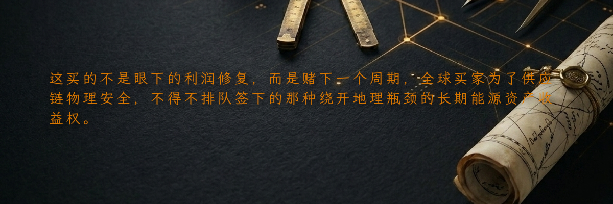 这买的不是眼下的利润修复,而是赌下一个周期,全球买家为了供应链物理安全,不得不排队签下的那种绕开地理瓶颈的长期能源资产收益权。