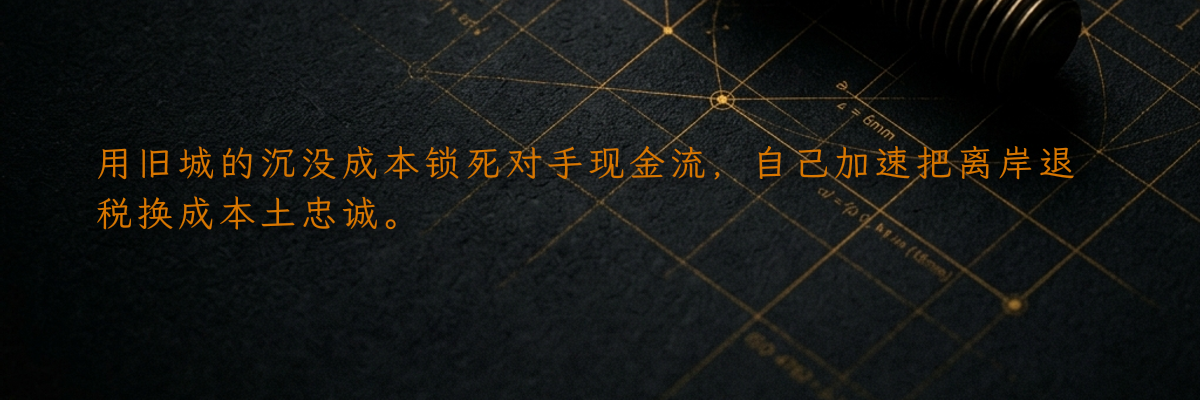 用旧城的沉没成本锁死对手现金流,自己加速把离岸退税换成本土忠诚。