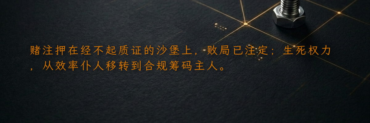 赌注押在经不起质证的沙堡上,败局已注定;生死权力,从效率仆人移转到合规筹码主人。