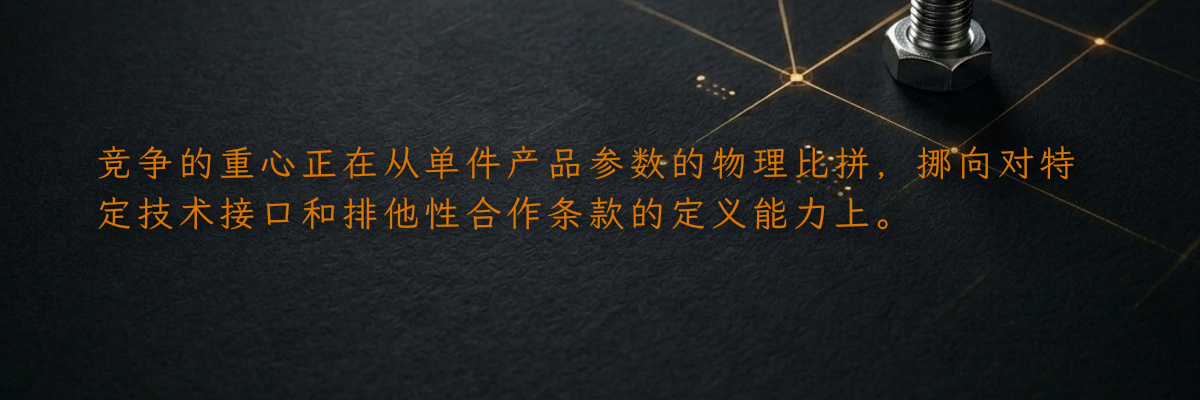 竞争的重心正在从单件产品参数的物理比拼,挪向对特定技术接口和排他性合作条款的定义能力上。