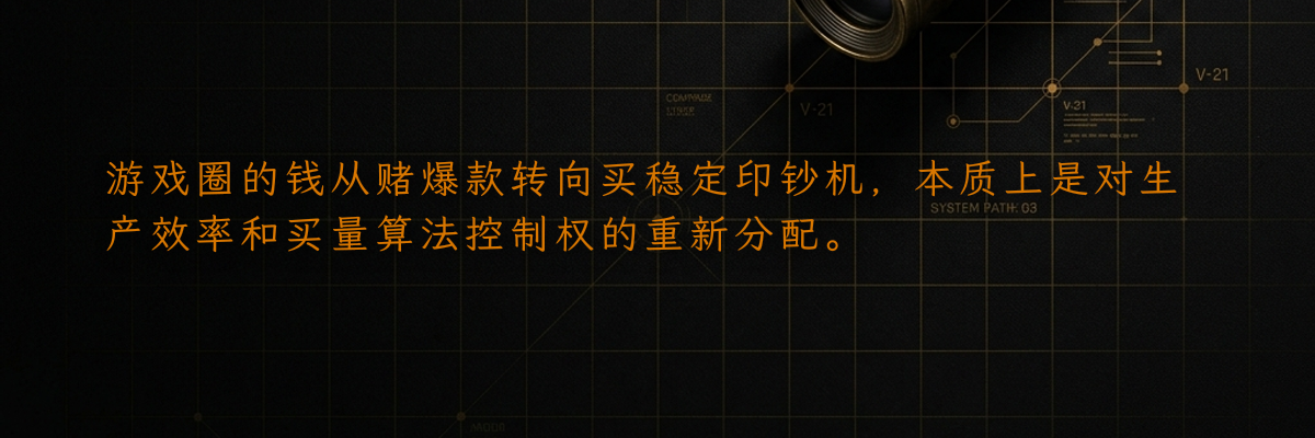 游戏圈的钱从赌爆款转向买稳定印钞机,本质上是对生产效率和买量算法控制权的重新分配。