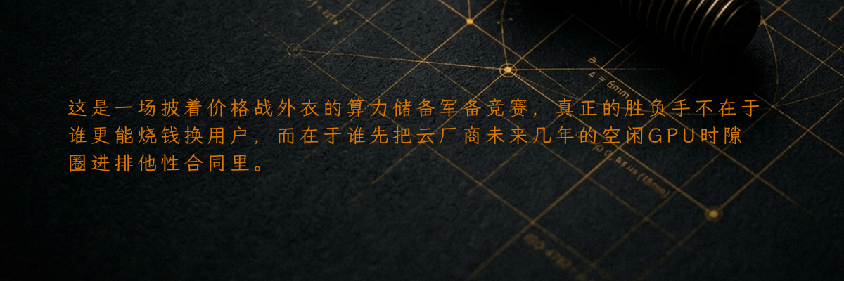 这是一场披着价格战外衣的算力储备军备竞赛,真正的胜负手不在于谁更能烧钱换用户,而在于谁先把云厂商未来几年的空闲GPU时隙圈进排他性合同里。