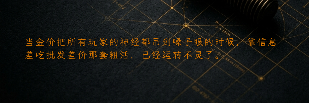 当金价把所有玩家的神经都吊到嗓子眼的时候,靠信息差吃批发差价那套粗活,已经运转不灵了。