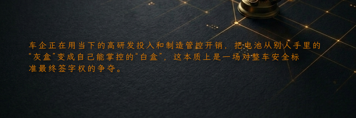 车企正在用当下的高研发投入和制造管控开销,把电池从别人手里的“灰盒”变成自己能掌控的“白盒”,这本质上是一场对整车安全标准最终签字权的争夺。
