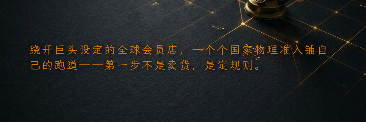 绕开巨头设定的全球会员店,一个个国家物理准入铺自己的跑道——第一步不是卖货,是定规则。