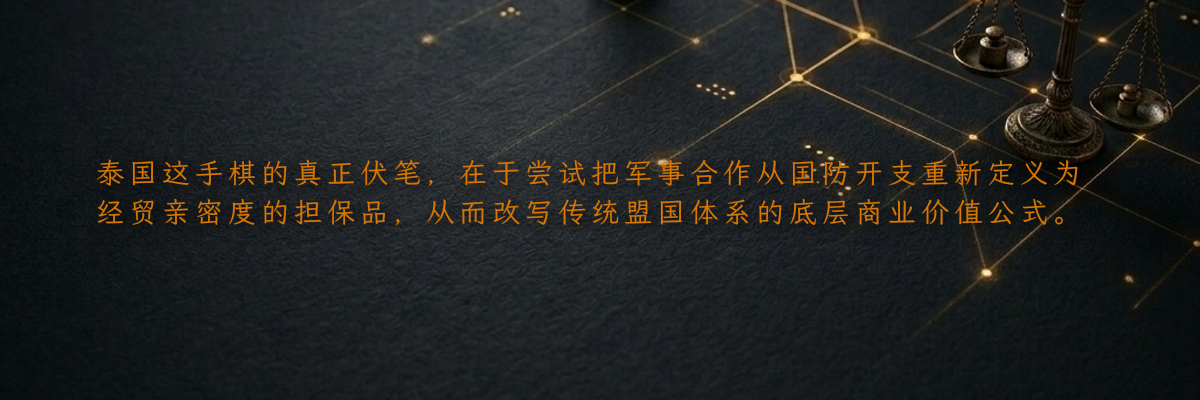泰国这手棋的真正伏笔,在于尝试把军事合作从国防开支重新定义为经贸亲密度的担保品,从而改写传统盟国体系的底层商业价值公式。