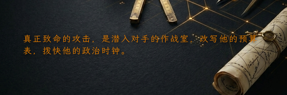 真正致命的攻击,是潜入对手的作战室,改写他的预算表,拨快他的政治时钟。