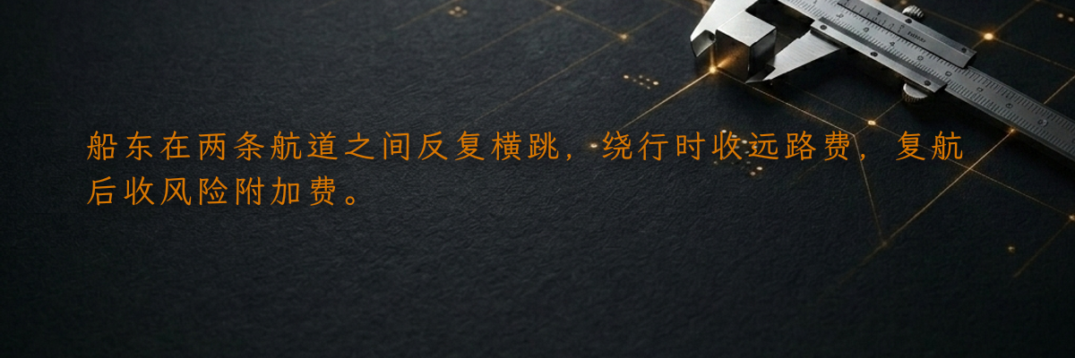 船东在两条航道之间反复横跳,绕行时收远路费,复航后收风险附加费。
