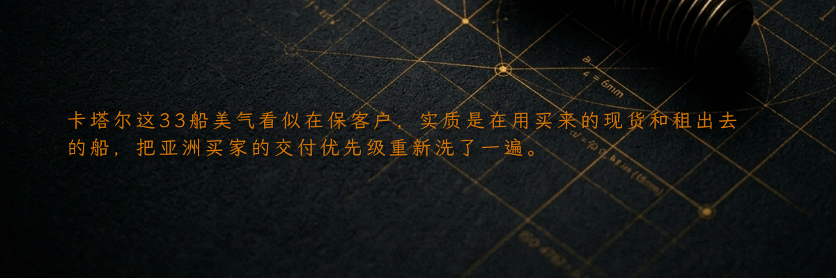 卡塔尔这33船美气看似在保客户,实质是在用买来的现货和租出去的船,把亚洲买家的交付优先级重新洗了一遍。