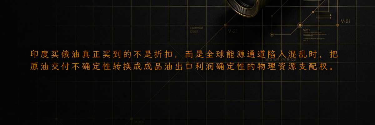 印度买俄油真正买到的不是折扣,而是全球能源通道陷入混乱时,把原油交付不确定性转换成成品油出口利润确定性的物理资源支配权。