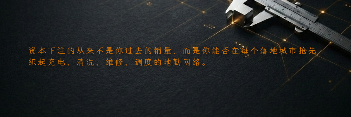 资本下注的从来不是你过去的销量,而是你能否在每个落地城市抢先织起充电、清洗、维修、调度的地勤网络。