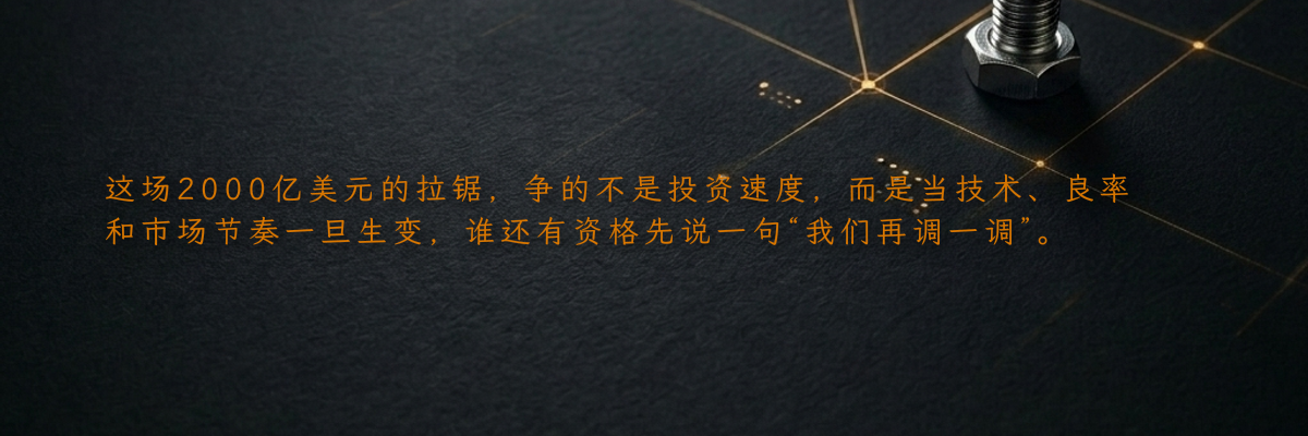 这场2000亿美元的拉锯,争的不是投资速度,而是当技术、良率和市场节奏一旦生变,谁还有资格先说一句“我们再调一调”。