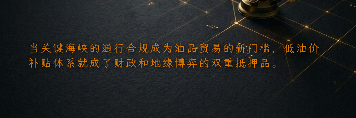 当关键海峡的通行合规成为油品贸易的新门槛,低油价补贴体系就成了财政和地缘博弈的双重抵押品。