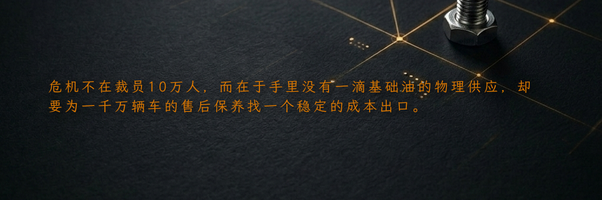 危机不在裁员10万人,而在于手里没有一滴基础油的物理供应,却要为一千万辆车的售后保养找一个稳定的成本出口。
