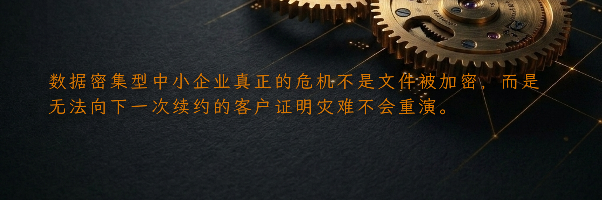 数据密集型中小企业真正的危机不是文件被加密,而是无法向下一次续约的客户证明灾难不会重演。