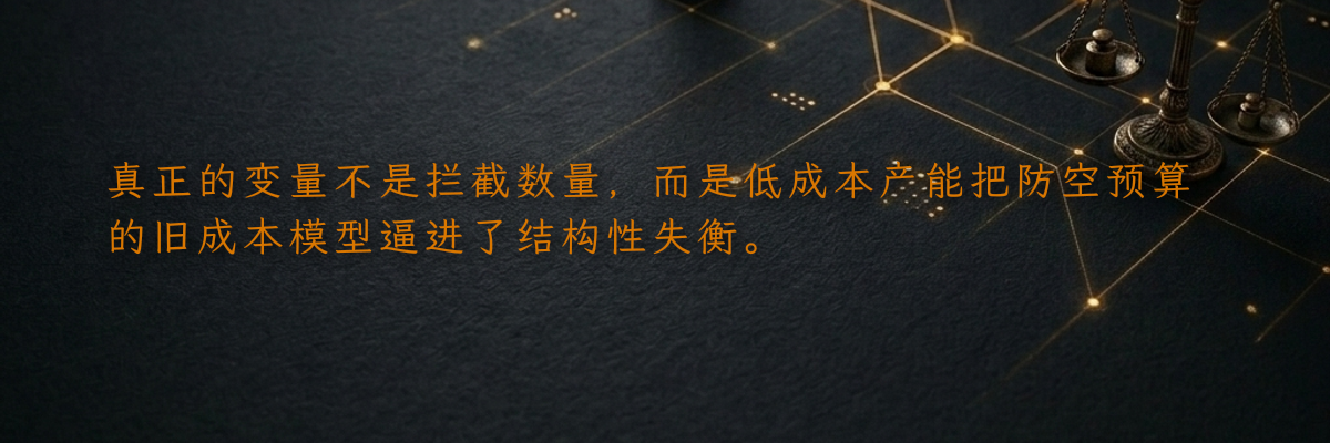真正的变量不是拦截数量,而是低成本产能把防空预算的旧成本模型逼进了结构性失衡。