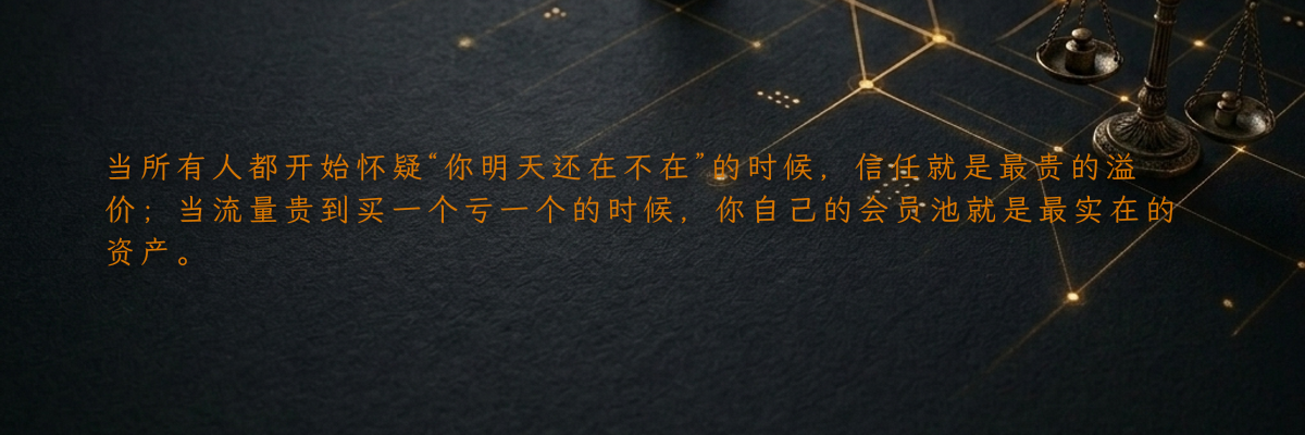 当所有人都开始怀疑“你明天还在不在”的时候,信任就是最贵的溢价;当流量贵到买一个亏一个的时候,你自己的会员池就是最实在的资产。