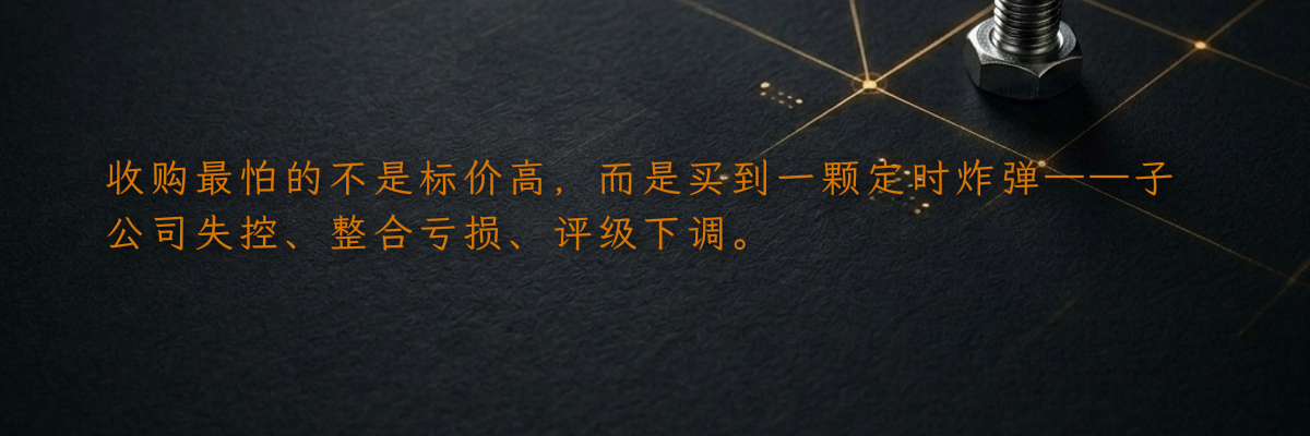 收购最怕的不是标价高,而是买到一颗定时炸弹——子公司失控、整合亏损、评级下调。